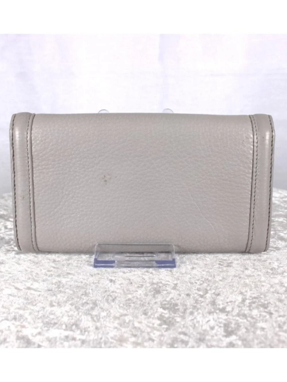 Tory Burch Amanda Logo Leather Continental Clutch Wallet Gray Gold Hardware